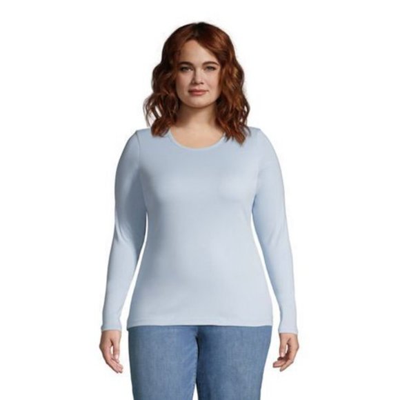 NWT LANDS' END WOMENS PETITE LONG SLEEVE 1X1 RIB CREW SOFT BLUE HAZE SMALL - Picture 1 of 5